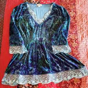 Vintage boho blue velvet tunic size 1X